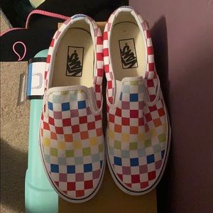 rainbow slip on vans 9.5 women’s=8 men